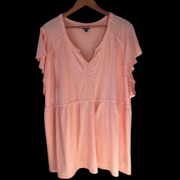 Torrid Soft Peach Embroidered Trim Babydoll Top Sz 5/5X - Picture 1 of 9